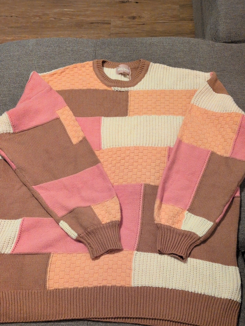 Show Me Your MuMu Patchwork Crewneck Sweater - Pink, Peach & Cream